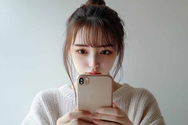 スマホを真剣に見る女性