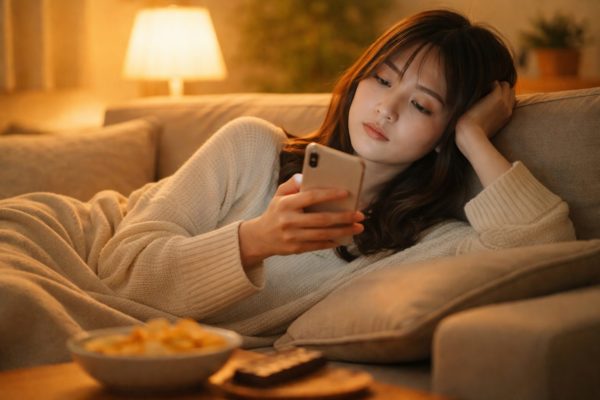 スマホを見る女性